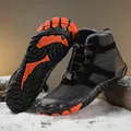 Black winter barefoot boots with orange rubber sole and warm grey plush lining - EU 36 / Black