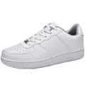 Classic white low-top casual sneakers with breathable perforated faux leather design - EU 35 / White