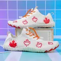 White quick-dry water shoes with red maple leaf print and orange elastic laces - 35 / White