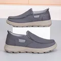 Men's slip-on casual canvas shoes in dark grey featuring thick beige rubber outsoles - EU 38 / Gray