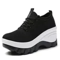 Women's black breathable mesh walking shoe with white platform sole and heart detail - 38 / Black and White