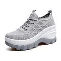 Grey breathable mesh platform walking shoes for women with heart detail on sole - EU 35 / Gray