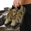 Men's olive green outdoor hiking shoes with durable rubber soles and leather mesh upper - EU 39 / Brown