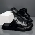 Men's summer black double buckle sport slides with SUPER logo on a textured EVA sole - 40-41 / Black