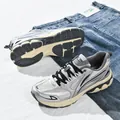 Retro silver and black mesh sneakers with chunky soles on denim background - 36 / Silver Gray