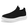 Men's breathable black flyknit mesh slip-on sneakers with thick white casual soles - EU 39 / Black