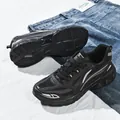 Men's retro black athletic sneakers with breathable mesh and thick anti-slip rubber soles - 36 / Black