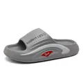 Dark grey EVA slides with thick cushion sole and Fashion Life lettering for men - 44-45 / Gray