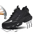 Black safety work shoes with steel toe protection and quick-lace rotary buckle system - EU 36 / Black