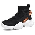High-top knit sock sneakers for men featuring breathable mesh and thick cushioned soles - 39 / Black