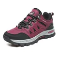 Atmungsaktive Wanderschuhe in Weinrot und Schwarz mit rutschfester Gummisohle und Metallösen - 36 / Fuchsia