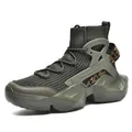 Army green high-top sock sneakers with chunky cushioned sole and knit texture - Army Green