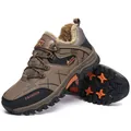 Brown winter hiking boots for men with thick warm fleece lining and non-slip rubber soles - 39 / Khaki