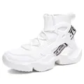 White high-top sock sneakers with breathable knit upper and chunky geometric sole - 39 / White