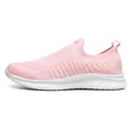 Pink breathable slip-on walking shoes for women with knit upper and white anti-slip sole - Pink