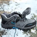 Men's winter grey hiking boots with blue webbing and thick grey faux fur lining - 39 / Smoke