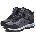 Waterproof high-top outdoor hiking boots in dark grey and black with warm fur lining - 39 / Gray