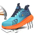 Blue and orange safety shoes with steel toe for anti-smashing and puncture resistance - EU 36 / Celadon Blue