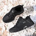 Men's winter outdoor hiking shoes in black with warm plush lining and non-slip sole - 39 / Black