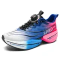 Breathable running shoes in blue pink gradient with unique dial lacing system - EU 34 / Electric Light