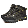 Brown and black waterproof outdoor hiking boots with anti-slip rubber soles and warm fur lining - 39 / Army Green