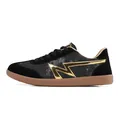 Retro low-top sneakers in black suede and grey denim with a gold lightning N logo - 36 / Black