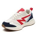 Retro low-top sneakers in beige leather with bold red lightning logo and blue accents - EU 36 / Red White and Blue
