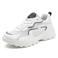 White platform dad sneakers with breathable mesh and black wavy lines for women - EU 36 / White