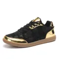 Schwarze und goldene Low-Top-Sneaker mit Tarnmuster und brauner Gummisohle für Sport - 37 / Schwarz & Gold