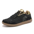 Schwarze Low-Top Freizeitschuhe mit goldenen Details und brauner Gummisohle für Sport - 37 / Denim Schwarz