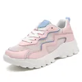 Pink and blue platform chunky sneakers for women with breathable mesh and thick white soles - EU 36 / Pink