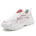 Women's chunky platform sneaker in white mesh with orange accents and thick MD sole - EU 36 / Orange