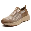 Women's lightweight breathable knit slip-on sneakers in brown and beige tones - EU 36 / Brown