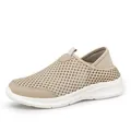 Slip-on breathable mesh walking shoes for seniors in beige with lightweight white soles - EU 36 / Khaki