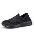 Breathable all-black slip-on walking shoes with honeycomb mesh upper and anti-slip sole - EU 36 / Black