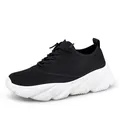 Classic black breathable knit sneakers with thick white high-elastic comfort soles - EU 35 / Black and White