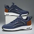 Navy blue men's casual sneakers with retro leather panels and visible air cushion - EU 40 / Blue