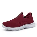Slip-on breathable mesh walking shoes in dark red with lightweight white sole for women - EU 36 / Burgundy