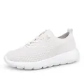 Classic all-white breathable mesh athletic sneaker with wave texture and thick cushioned sole - 35 / Beige