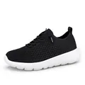 Classic black breathable knit mesh sneaker with white cushioned lightweight sole - 35 / White Black