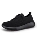 All-black breathable mesh walking shoes with thick sole and comfortable knit upper - 35 / All Black