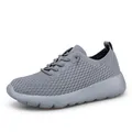 Lightweight dark grey breathable mesh running shoes with knit texture and lace-up design - 35 / Gray