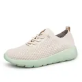 Beige breathable mesh knit sneakers with mint green cushioned sole and matching laces - Matcha Green