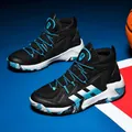 Mid-top black mesh basketball sneaker with blue gradient logo on an athletic court - 39 / Black Green