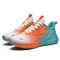 Modern white orange and cyan gradient breathable mesh running shoes with thick soles - EU 36 / White Orange Green
