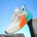 White breathable running sneakers with rotating buckle and blue orange gradient - 36 / White and Orange