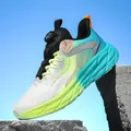 Lightweight mesh running shoe with twist-lace system and yellow green gradient sole - 36 / White Teal Green