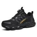 Black safety shoes with steel toe, breathable mesh, and quick-adjusting swivel knob - EU 36 / Black