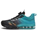 Men's mesh running sneakers with full-length air cushion and rotating buckle in black teal - EU 39 / Black Cyan Green