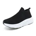 Classic black and white knit sock sneaker with a breathable woven upper and thick white sole - 36 / Black and White